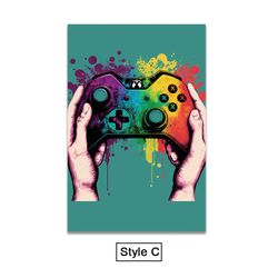 Abstract Colorful Neon Gamer Controller Poster Canvas Painting Wall Art Prints Pictures For Gaming Room Decoration Gifts
