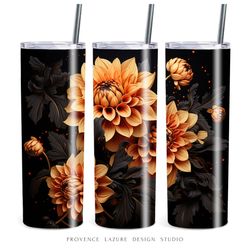 Dark Dahlia Flowers 20 oz Skinny Tumbler Sublimation Digital Instant Download 20 oz Tumbler Wrap Astra Floral Design PNG