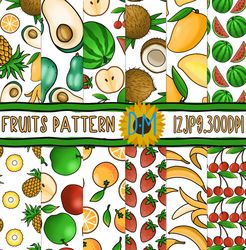 Tropical Fruits Seamless Pattern - Berries Digital Papers -  Background