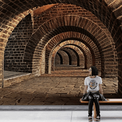 Cellar Tunnel Arches Wall Mural Vintage Vaulted Cellar Tunnel
