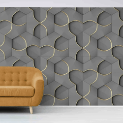 Gray 3D wallpaper 3D Wall Panels metallic gold details