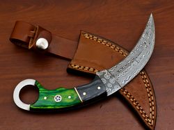 Superb Handmade Damascus Blade Karambit Style Dagger Knife,