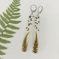Fern earrings Rectangle earrings resin Flowers in resin