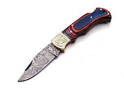 Custom Handmade Damascus Steel Pocket Folding Knife Hunting Camping Knife,