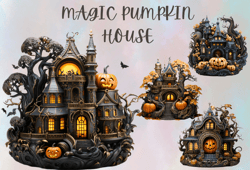Halloween Magic Pumpkin House Clipart,Clipart, Sublimation, Pumpkin house, Jack-o'-lantern, Spooky, Autumn, Fall