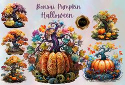 Bonsai Pumpkin Halloween Png Clipart,autumn decor, pumpkin illustration, Halloween decorations, digital clipart