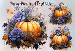 Halloween Pumpkin In Flowers Png Clipart,Pumpkin In Flowers Clipart, Halloween Pumpkin Clipart, Png, Sublimation Clipart