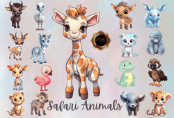17 Safari animals PNG bundle,Safari animals Clipart,PNG bundle, sublimation designs, animal-themed artwork, jun