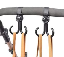 4 Pcs Rotatable Double Hook Baby Stroller Hanger with Adjustable Loop Fastener