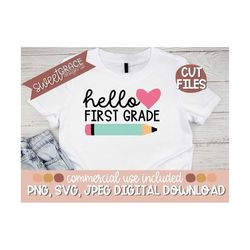1st Grade Svg, Back-To-School Sublimation, 1st Grade Shirt Design, Girls Pencil Svg, 1st Grade Cut Files & Pngs, school