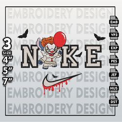 Halloween Machine Embroidery Designs, Nike Stitch Pennywise Embroidery Designs, Horror Movie Halloween Embroidery Files