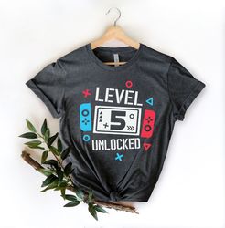 Birthday Shirt for Gamers,Level 5 Unlocked Birthday Shirt,Kids Birthday Shirt,Birthday Party Shirt,5 years Old Gamer Shi
