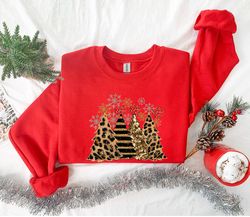 Christmas Sweatshirt, Christmas Tree Sweater, Christmas Buffalo Plaid Tree, Leopard Sweatshirt, Merry Christmas Sweatshi