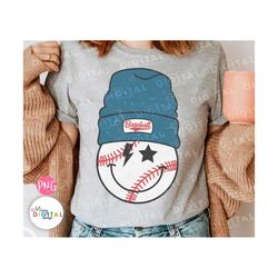 baseball beanie smiley face png, baseball sublimation design, smiley face png, sports, baseball happy face png, baseball