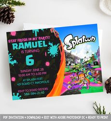 Splatoon Videogame Invitation, Splatoon Invitation, Splatoon Birthday Invitation, Splatoon Invites, VIdeogame Invitation