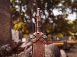 Custom HAND Forged Damascus Steel Viking Sword, Best Quality, Battle Ready Sword with leather heath mk6314m