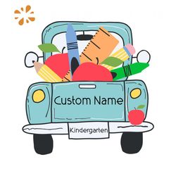 Truck Custom Name With Studying Items Kindergarten Svg