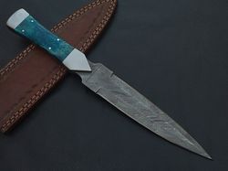 CUSTOM HAND MADE DAMASCUS STEEL DAGGER KNIFE CAMEL BONE HANDLE W/SHEATH