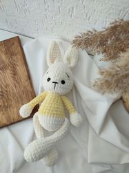 Plush bunny soft baby toy. Cute stuffed rabbit. Woodland animal. First birthday gift