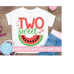 Two Sweet SVG, 2nd Birthday Cut File, Girl Watermelon Design, Two Year Old Saying, Summer Party Quote, dxf eps png, Silh