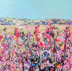 Landscape painting Oil painting Original art Impressionism painting Flower field painting Wall decor Painting gift idea
