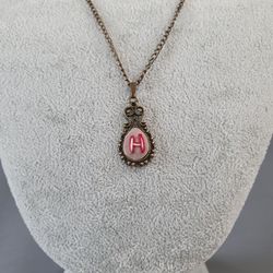 Hand embroidered personalized letter H on pendant, 4th wedding anniversary gift, custom embroidery