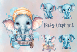 5 Watercolor Baby Elephant Clipart ,cute animal Png,Cute Elephant,Elephant png, safari animal,africa