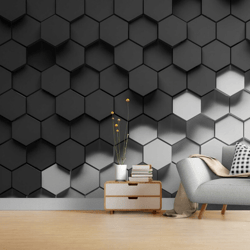 Black 3D Wallpaper Hexagon Wallpaper Geometric Wall
