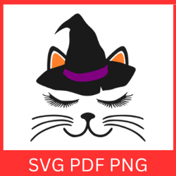 Witch Cat Halloween Svg | Halloween Cat Face Svg | Witch Hat Svg | Kitten | Witch Cat Cute Halloween SVG | Halloween Cat
