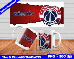 Wizards Mug Design Png, Sublimate Mug Template, Wizards Mug Wrap, Sublimate Basketball Design Png, Instant Download