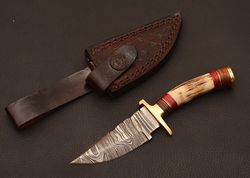 Custom Handmade Forged Damascus Steel Hunting Knife w/stag crown Birtday gift