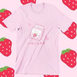 Strawberry Milk T-Shirt | Cute T-Shirt, Kawaii T-Shirt, Cute Gift, Japanese T-Shirt, Trendy T-Shirt, Anime T-Shirt, Kawa