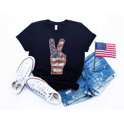 American Flag Peace Sign T-shirt, 4th Of July Shirt, Freedom Shirts, Independence Day Shirt, Fourth Of July Tee, Patriot
