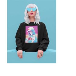 Glitch Anime Sweatshirt, Kawaii Vaporwave Gifts, Otaku Harajuku Sweater, Japanese Aesthetic, Pastel Gifts, Edgy y2k Tech