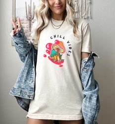 Mushroom Shirt, Chill Vibes Graphic Shirt, Gift for Boho Style Lovers, Boho Mushroom Shirt For Her