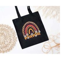Leopard Mama Weekender Gift Tote Bag, Boho Rainbow Mama Tote Bag, Stylish Reusable Shopping Bag For Mom, Boho Mama Gift