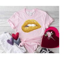 Gold Glitter Dripping Lips Shirt, Valentine Gift, Gift For Girlfriend,Gift For Wife,Valentines Day Shirt,Glitter Biting