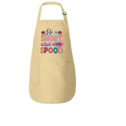 funny kitchen apron, gift for chef, life is short lick the spoon funny saying baking apron, cooking apron with pocket &