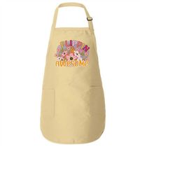 Flippin Awesome Floral Kitchen Apron, BBQ Grill Apron with Pockets & Adjustable Strap For Men and Women, Perfect Gift Ap
