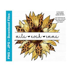 MOM png jpg, Mom split letters, Add Kids Names, Leopard Print Sunflower, Mothers Day, TShirt vinyl transfer, Download, H