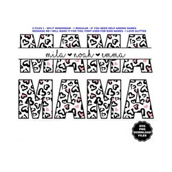 Mama Leopard Hearts Print SVG, Mama Split Monogram svg, Add Kids Names, Mama svg, Camo SVG, Mama Leopard Hearts T-Shirt,