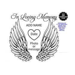in loving memory angel wings svg, angel wings heart halo, add name and date, personalize angel wings, memorial decal mem