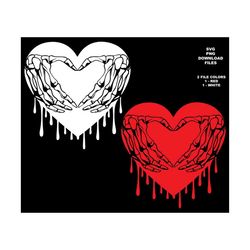 Valentine Skeleton Hands Heart SVG, Dripping Blood Heart, Skeleton Fingers Heart, Gothic Valentine T-shirt, Clipart Subl