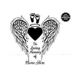 in loving memory angel wings svg, add name, baby footprints, angel wings heart, name with wings png, memorial decal, mem