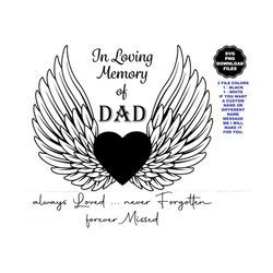 in loving memory angel wings svg, dad, angel wings heart, add name date, personalize angel wings, memorial decal memoria