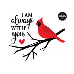i am always with you red cardinal red bird,  in loving memory svg, memorial decal, memorial tshirt cricut, svg print cli