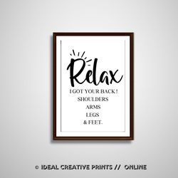 massage room decor - relax i got your back printable wall art