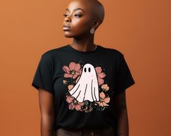 Flower Ghost Sketch Shirt, Retro Halloween Shirt, Halloween Retro Style, Spooky Floral Tee, Ghostly Halloween Shirt, Vin