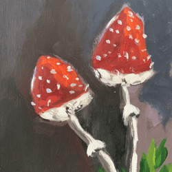 Abstract mushrooms, acrylic painting on cardboard 21.5x31 red and black