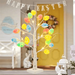 Easter Decoration 60cm Birch Tree Home Easter Egg LED Light Gift Spring Party Tabletop Ornaments Light Easter Party Kids